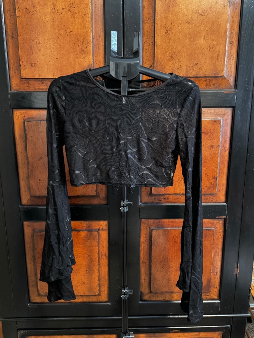 Black Crop Top with Bell Sleeves